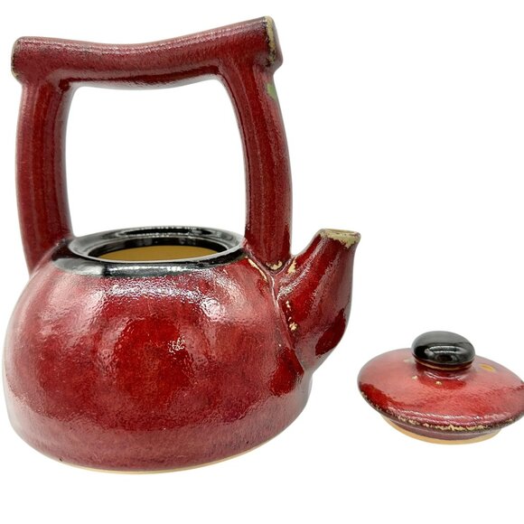 Pier 1 Earthenware Shanghai Tea Set Teapot With Handle & Lid Red Black 7 x 5.5 - Picture 3 of 11